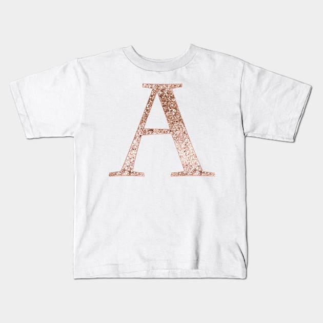 A rose gold glitter monogram letter Kids T-Shirt by RoseAesthetic